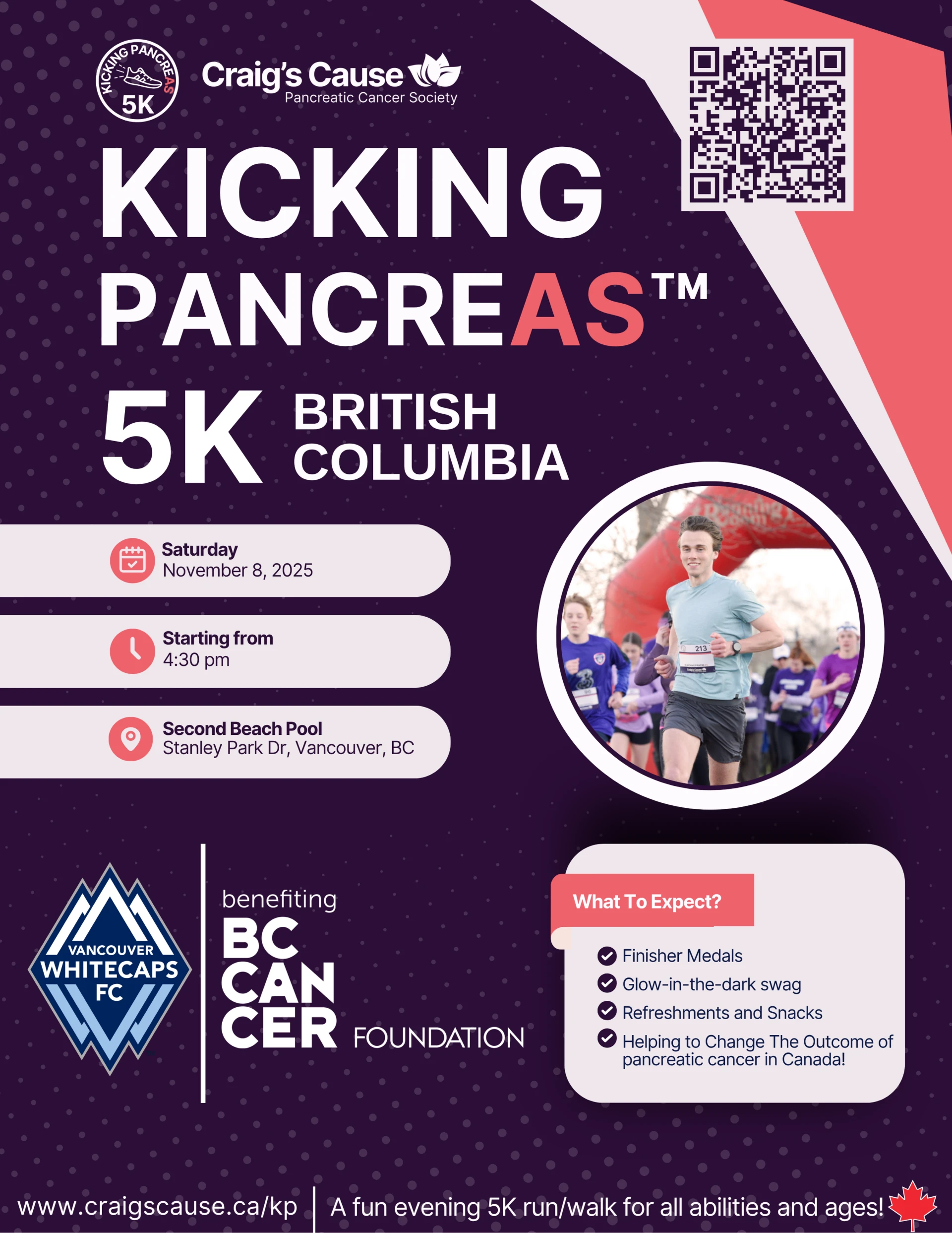 Participants running in the Kicking PancreAS 5K charity event in Vancouver organized by Craig’s Cause Pancreatic Cancer Society.