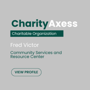 Fred Victor charity profile card with category community service and resource centre and call to view profile