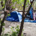 Temporary homeless encampment in Winnipeg prior to the opening of new housing units supporting people transitioning out of homelessness