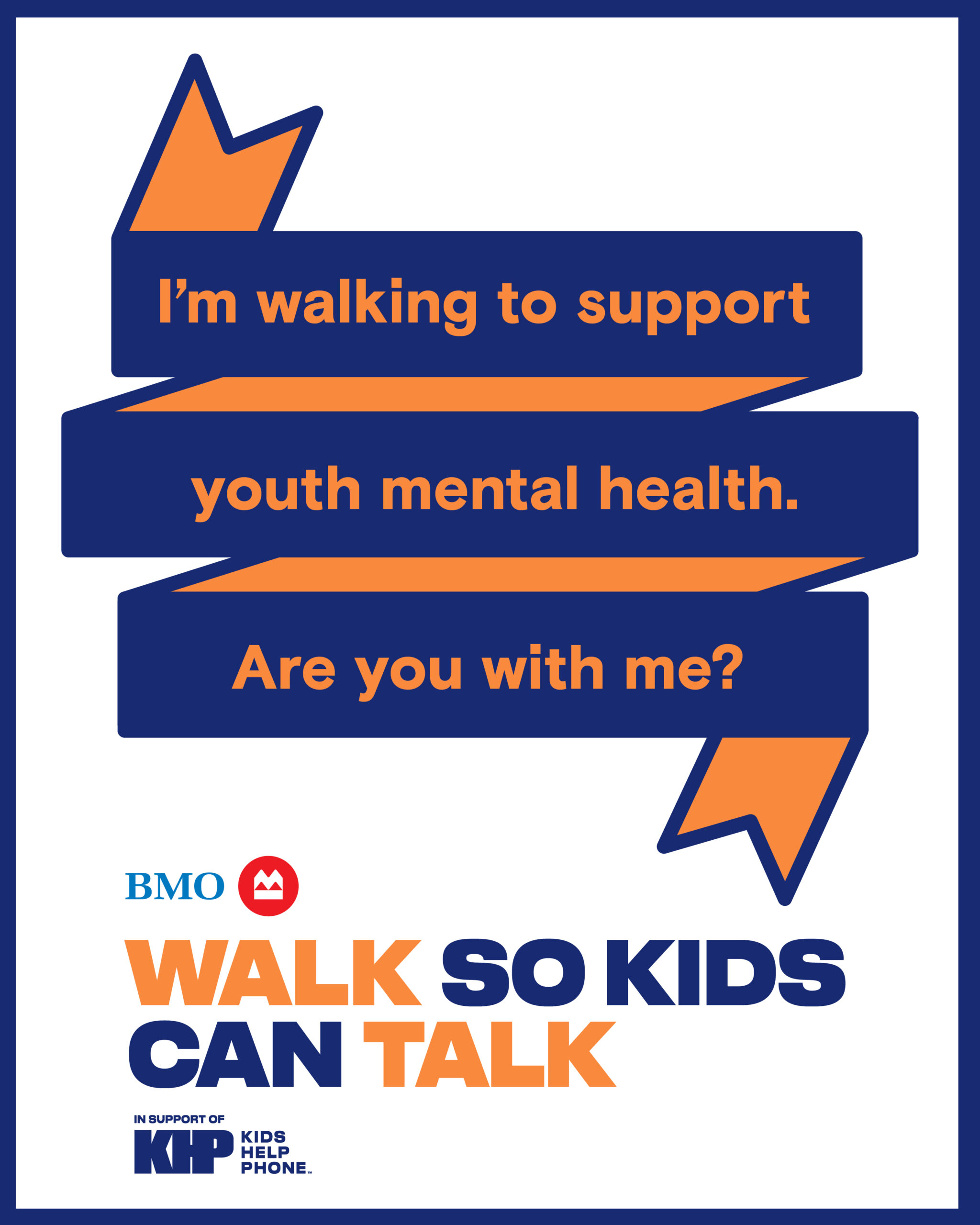 BMO Walk so Kids Can Talk charity fundraising event graphic supporting youth mental health and Kids Help Phone.