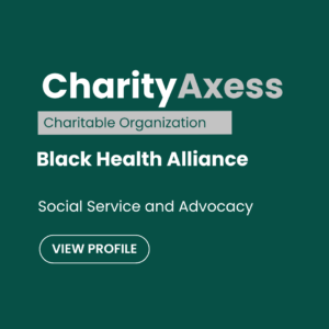 Black Health Alliance charity profile card with category medical and health research and call to view profile