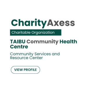 TAIBU Community Health Centre charity profile card with category medical and health research and call to view profile