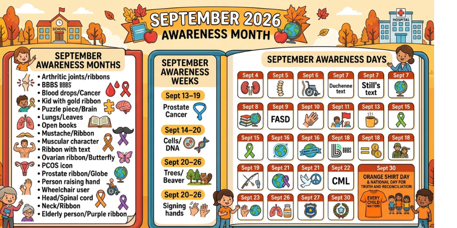 September 2026 Awareness Calendar infographic featuring awareness months, weeks, and key awareness days recognized throughout Canada.