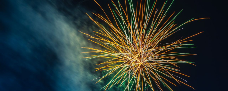 Fireworks lighting the night sky during a summer celebration, representing August awareness days, Canada, and community observances.