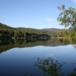 Peaceful lake surrounded by forested hills in British Columbia, offering natural habitat for bird watching in the Vancouver and Lower Mainland region.