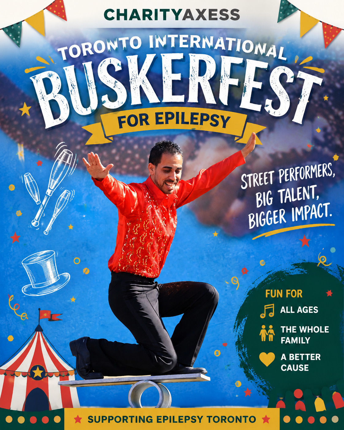 Toronto International BuskerFest 2026 street performer supporting Epilepsy Toronto